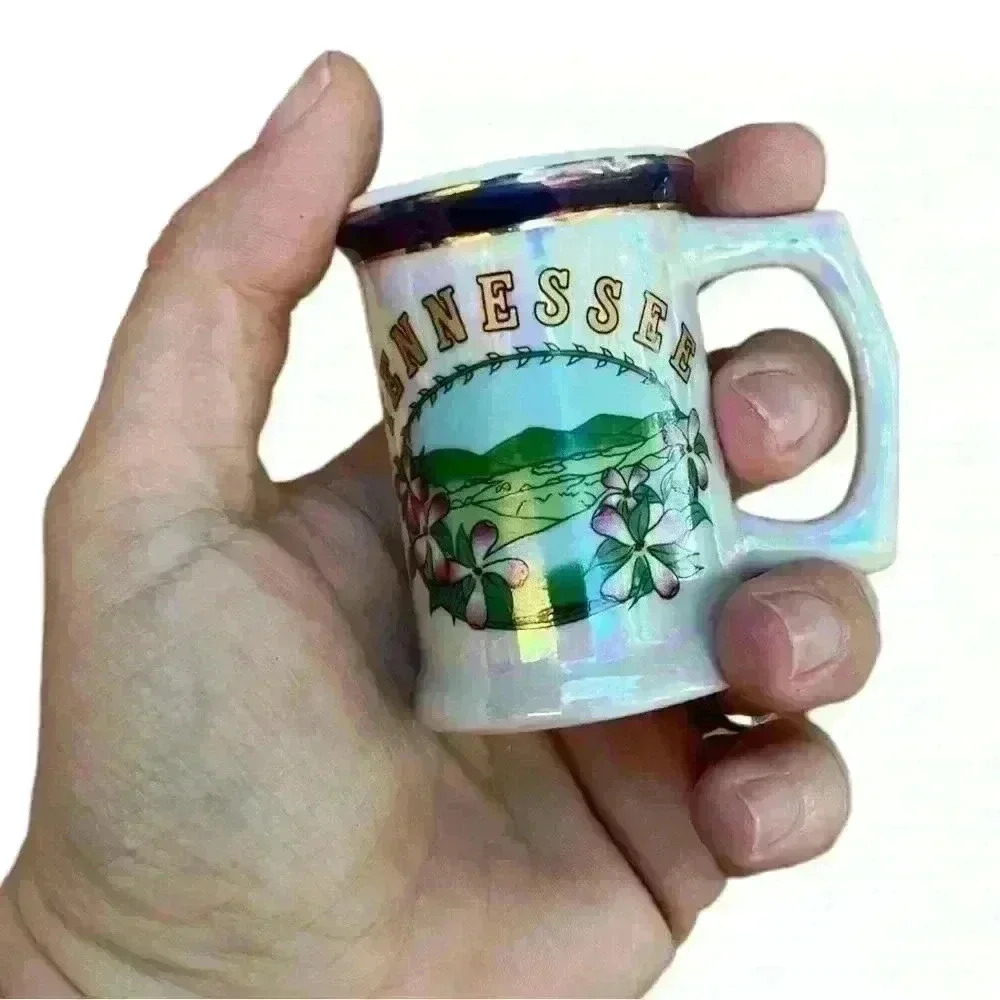 Tennessee toothpick holder shot glass vintage iridescent ceramic
